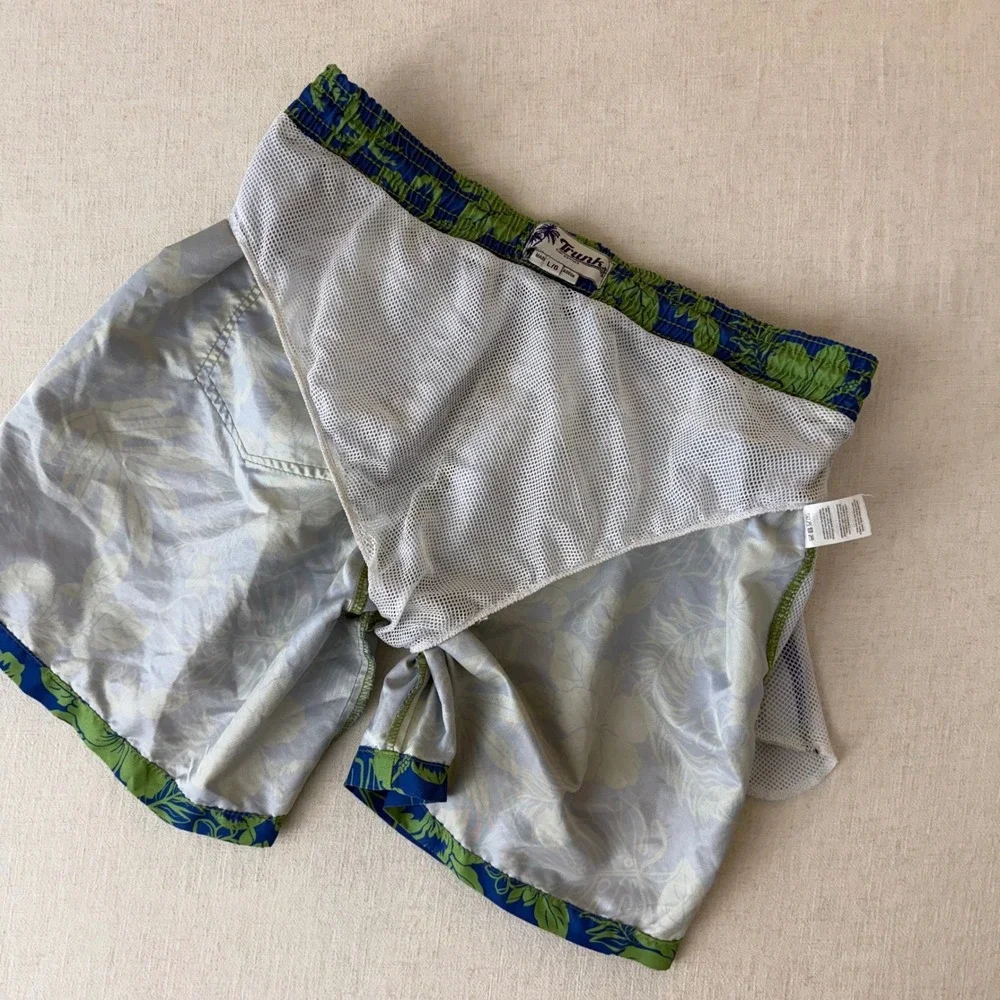Trunks Surf & Swim Co Mens Large Blue Green Floral Tropical Hibiscus Swim Trunks